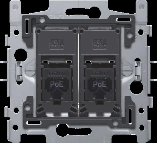 2 RJ45-aansluitingen UTP cat. 6, vlakke uitvoering, incl. inbouwraam 60 x 71 mm met klauwbevestiging