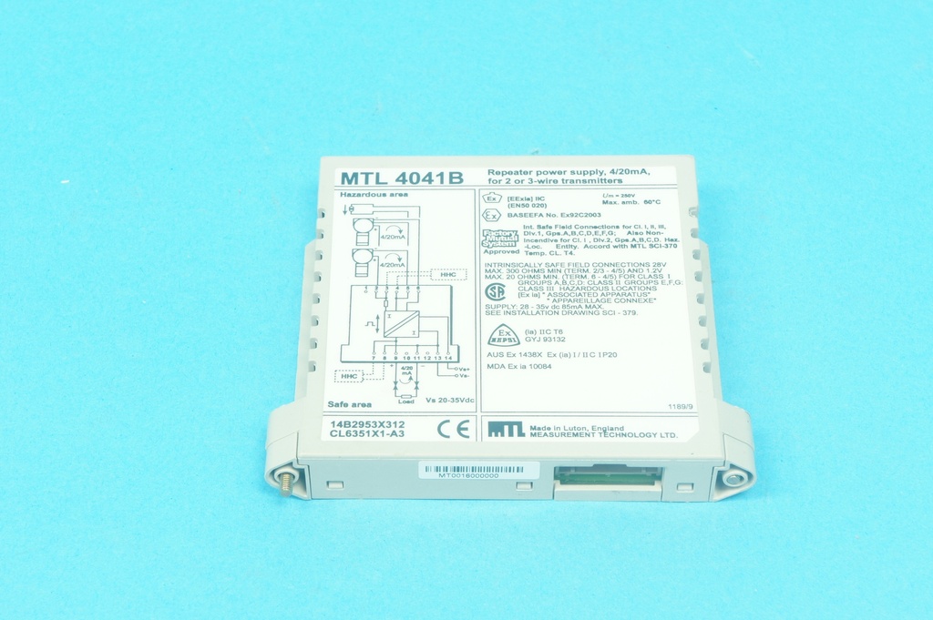 MTL Instruments MTL4041B MTL 4041B repeater power supply 4/20 mA for 2 or 3-wire transmitters