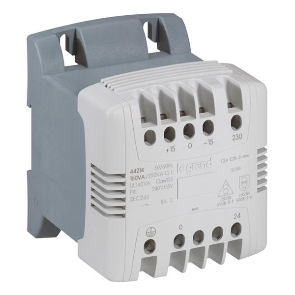 Besturings- en veiligheidstransformator - enkelfasig - primair 230 V - secundair 24 V - vermogen 63 VA - geleverd met aansluitstrip voor verbinding 0 V