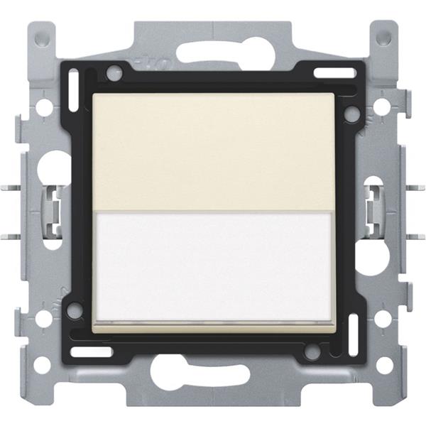 Drukknop N.O. met 3 aansluitklemmen, sokkel, schroefklemmen en afwerkingsset met tekstveld cream