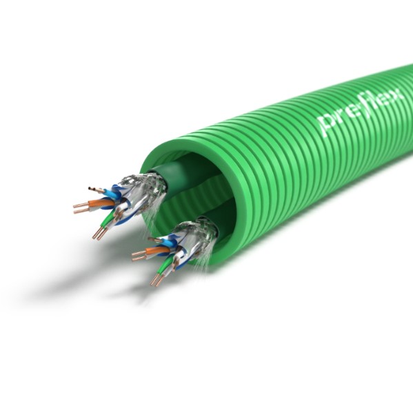 Preflex safe voorbedrade buis 25mm LS0H groen + data 2 X S/FTP CAT7E