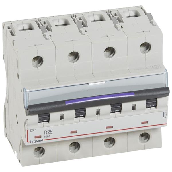 Automaat DX³ - 50kA - curve D - 4-polig - 400V - 25A - 6 modules