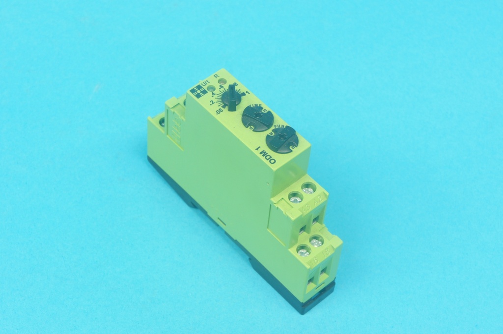 Tele ODM1 modular DIN-rail multi-function delay timer 50 ms - 10 days 24 VAC/24 VDC/110-240 VAC coil and 1 change over (CO) 2000 VA 250 VAC 8A contact, 8 functions, 8 time ranges