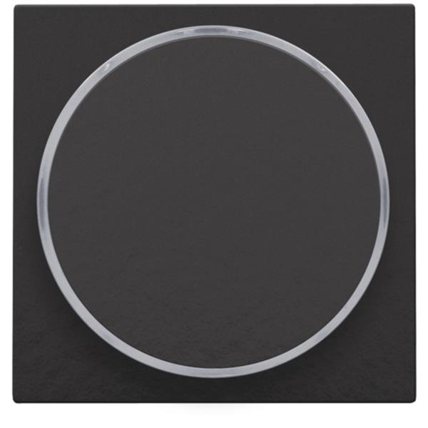 Afwerkingsset met doorschijnende ring zonder symbool voor drukknop 6 A met amberkleurige led met E10-lampvoet, Bakelite® piano black coated