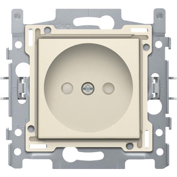 Wandcontactdoos zonder aarding met beschermingsafsluiters, inbouwdiepte 21 mm, sokkel met schroefklemmen en afwerkingsset cream 10/16A 250V