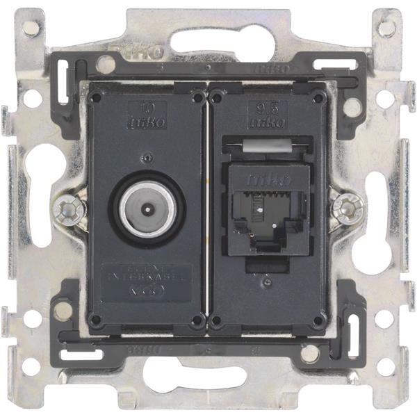 Sokkel Coax + 1x RJ45 UTP cat. 6A, vlakke uitvoering, klauwbevestiging