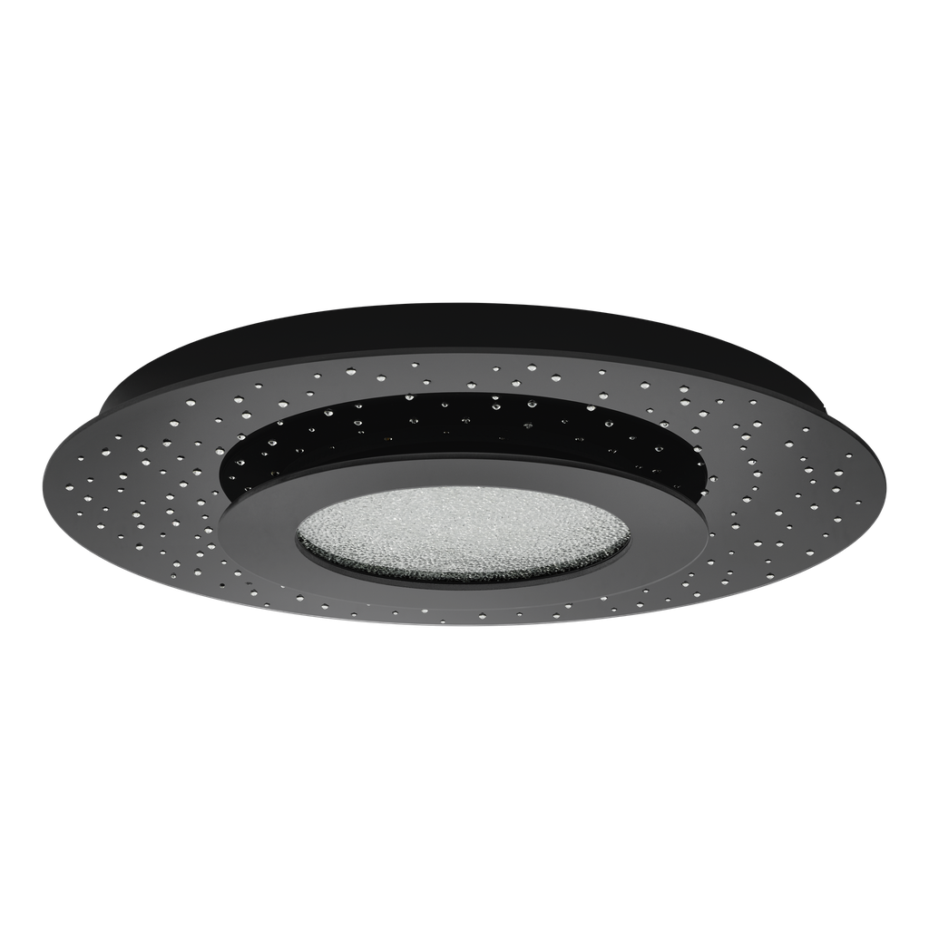 AZURREKA Wand-/plafondlamp staal zwart / glas met kristallen zwart H: 60 mm | Ø 500 mm, De behuizing: staal /zwart Glas/kap: glas met kristallen zwart  LED 24W Lumen: 3100 Kelvin: 3000K Lichtkleur: WARM WHITE Lichtbron(nen): inclusief