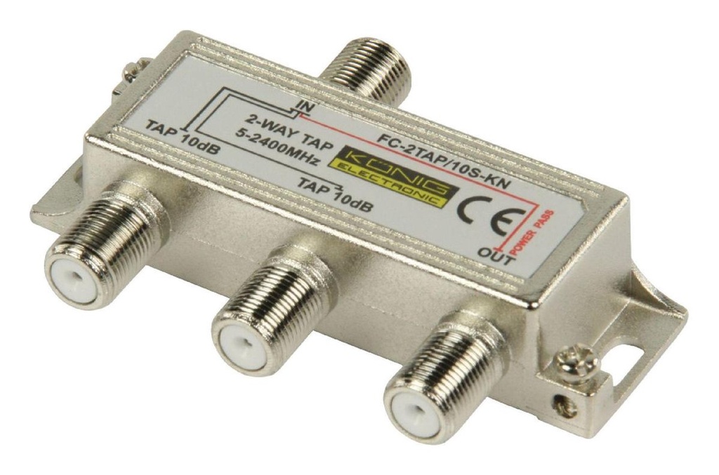 Konig coax splitter met 2 uitgangen - 10 dB , 5-2400 MHz