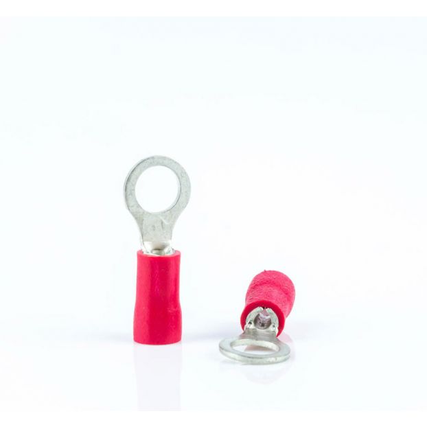 Ringkabelschoenen - Geïsoleerd - PVC - 6,4mm - Rood - met huls - 0,5 - 1,5 mm² - AWG: 22 - 16