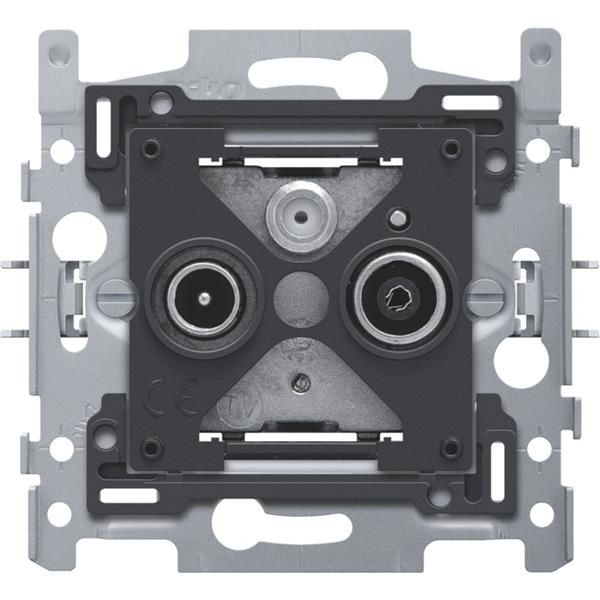 Sokkel voor 2x enkelvoudige coaxaansluiting voor tv en FM en een satellietaansluiting, klauwbevestiging