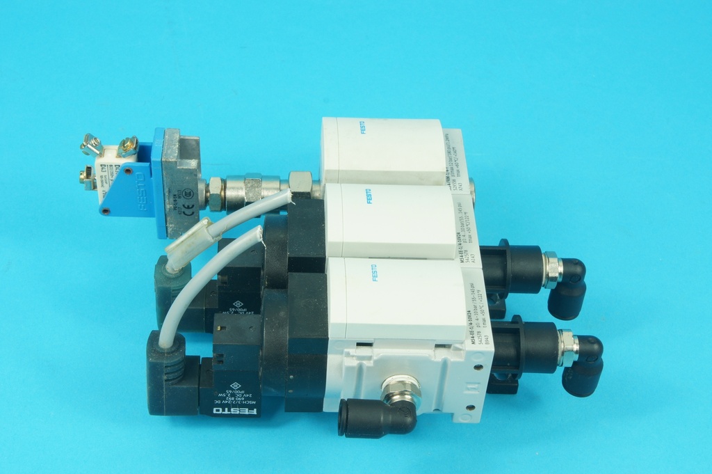 Festo 2x MS4-EE-1/4-10V24 magneetvalve + MS4-FRM-1/4-Y G1/4 529556 schakelaar