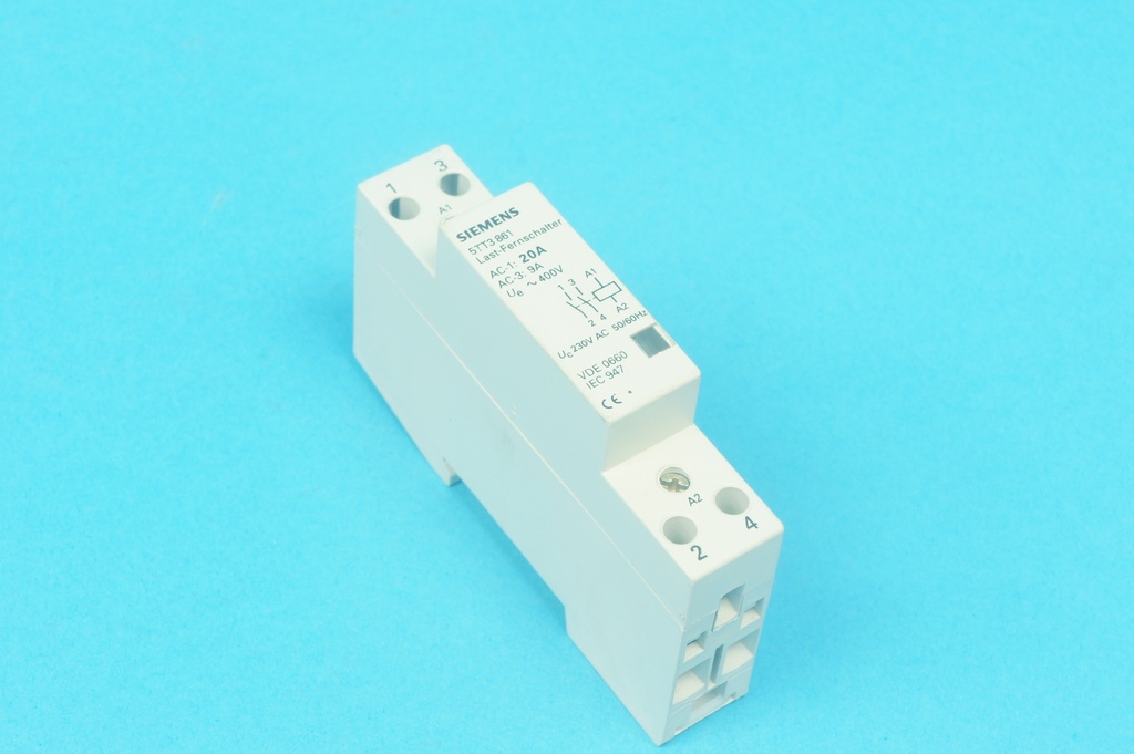 Siemens 5TT3861 2 pole power contactor 230 VAC 50/60 Hz coil with 2 NO 400VAC 20A contacts, AC3-10: 9A