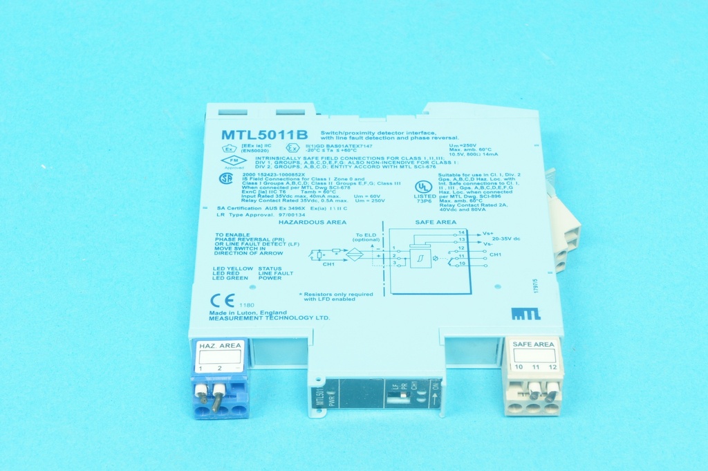 MTL Instruments MTL5011B switch/proximity detector interface with line fault detection and phase reversal