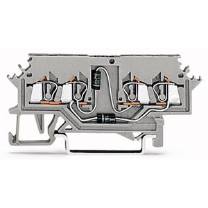 Moduleklem; 4-draads; voor testschakelingen van lampen tot 60 V; met 2 dioden 1N4007; Anodes rechts; voor draagrail 35 x 15 en 35 x 7,5; 1,5 mm²; CAGE CLAMP®; 1,50 mm²; grijs