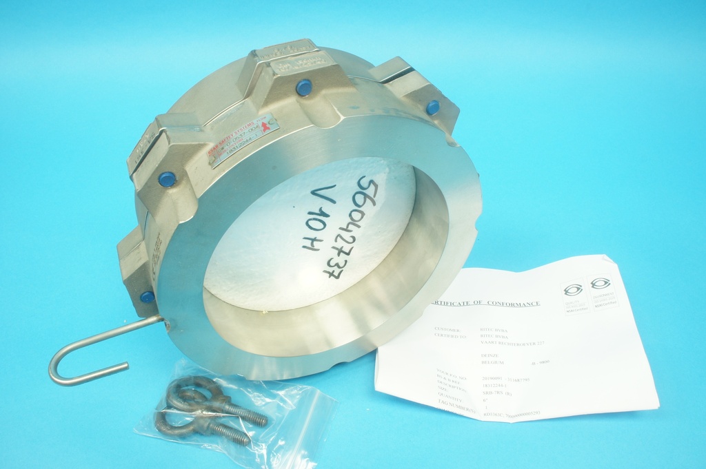 BS&B Safety Systems 18312244-1 SRB-7RS (R) rupture disk safety head (holder) 6" stainless steel (316) material (open box, no installation instructions)