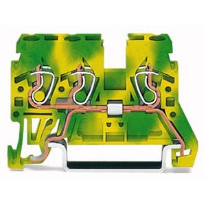 3-draads aardklem; 2,5 mm²; markeringshouders aan de zijkant; voor draagrail 35 x 15 en 35 x 7,5; CAGE CLAMP®; 2,50 mm²; groen-geel