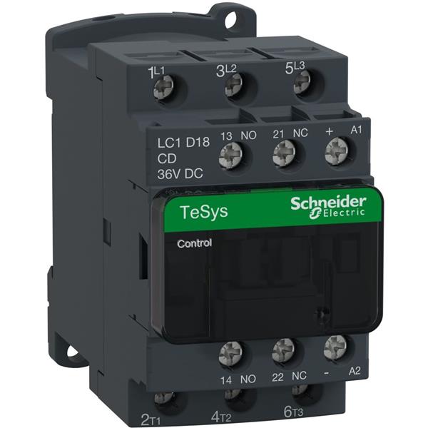 Contactor 18a ac3 3 polen 1 no + 1 nc 36 vdc tesys model d