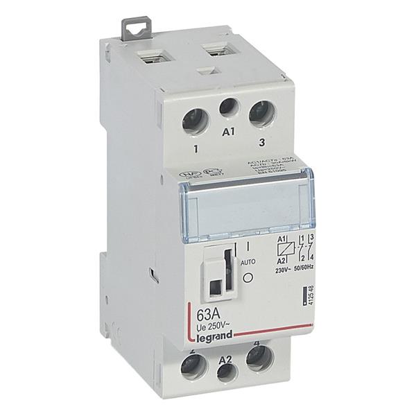 CX³ Vermogencontactoren spoel 230 V - tweepolig 250 V - 63 A - 2 NG - 2 modules - hendel bereikbaar na opening van de afsluiter