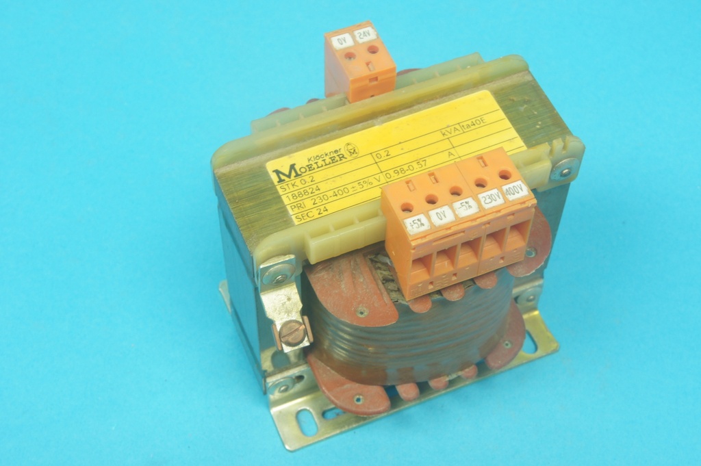 Moeller/Klockner Moeller STK0.2 TA40E control transformer 0.2 VA 50/60 Hz, primary: 230-400 +/- 5% VAC 0.98-0.57 A secondary: 24V 8.33 A