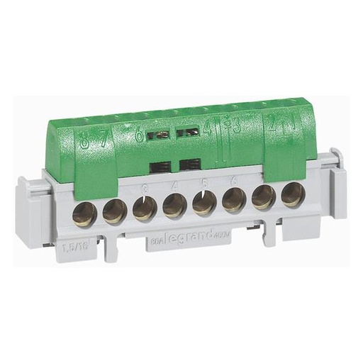 [004838] Aardingsklemmenblok - groen - lengte 276 mm - IP 2x - capaciteit 33 x 16 mm² (80 A maximum - 400 V) + 2 x 25 mm² (100 A maximum - 400 V)