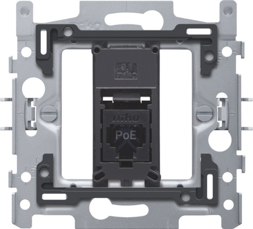 [170-66161] 1 RJ45-aansluiting UTP cat. 6, vlakke uitvoering, incl. inbouwraam 60 x 71 mm met klauwbevestiging