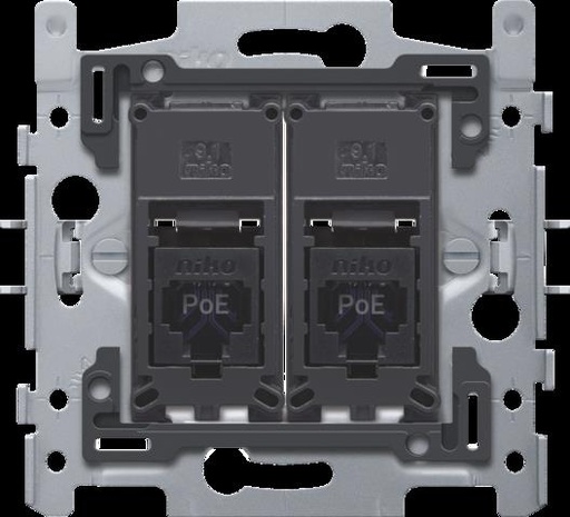 [170-66162] 2 RJ45-aansluitingen UTP cat. 6, vlakke uitvoering, incl. inbouwraam 60 x 71 mm met klauwbevestiging