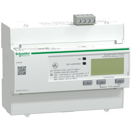 [A9MEM3365] iEM3365 energiemeter - 125 A - BACnet - 1 digitale in- en uitgang - multitarief