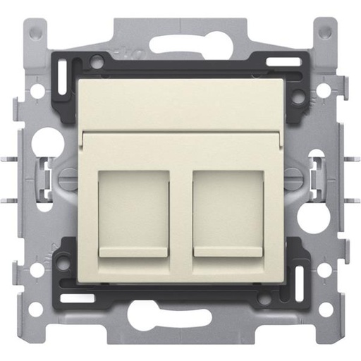 [100-65152-C] 2 RJ45-aansluitingen UTP cat. 5E, vlakke uitvoering, sokkel en afwerkingsset cream