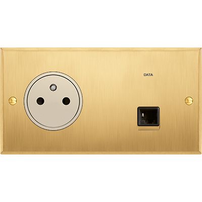 [AR67238] ART contactdoos 2P+A + RJ45 FTP mémoire Geborsteld goud