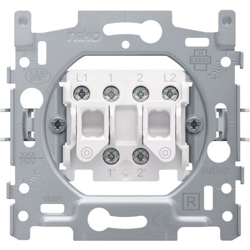 [170-05000-C] Sokkel voor tweevoudige drukknop N.O. of N.G., 10 A/250 Vac, schroefklemmen