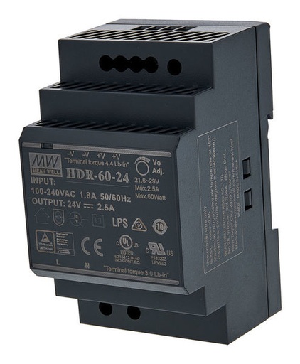 [HDR-60-24] Driver DIN-Rail 60W 24VDC Modulair