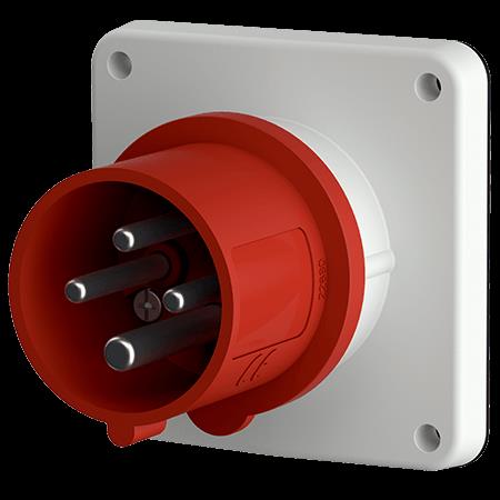 [813] Toestelcontactstop 16A 4P 6H 400V rood IP44, met flens 85 x 85 mm