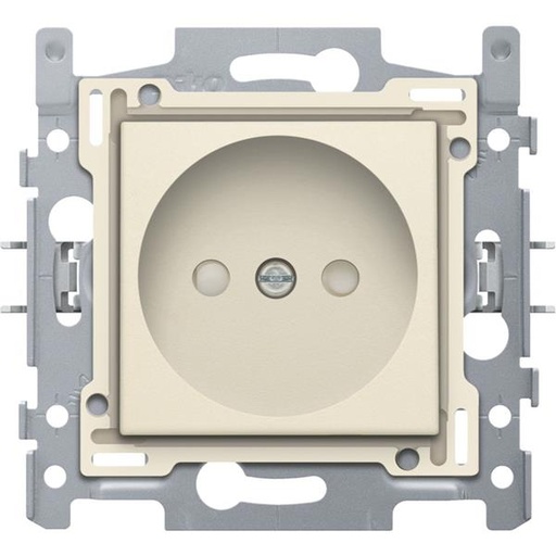 [12-665-C] Wandcontactdoos zonder aarding met beschermingsafsluiters, inbouwdiepte 21 mm, sokkel met schroefklemmen en afwerkingsset cream 10/16A 250V