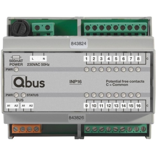 [INP16] Inputmodule DIN RAIL (16x extern - 0 Volt) met LED indicatie