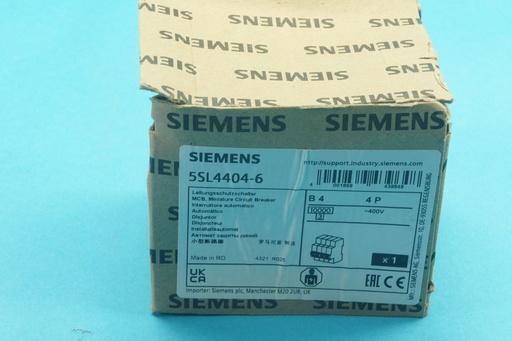 [5SL44046N-A] Siemens 5SL44046 5SL4404-6 circuit breaker B6A 10 kA 400 VAC 4 poles new