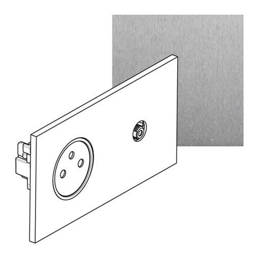 [AR67439] ART contactdoos 2P+A + TV épure Geborsteld staal