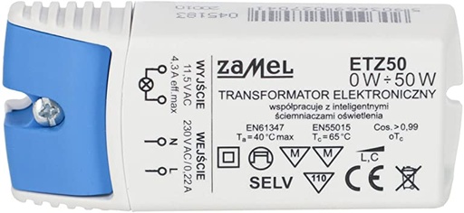 [ETZ50] Zamel transfo 0-50 W Halogeen LED, Ingang 230V, uitgang 12V