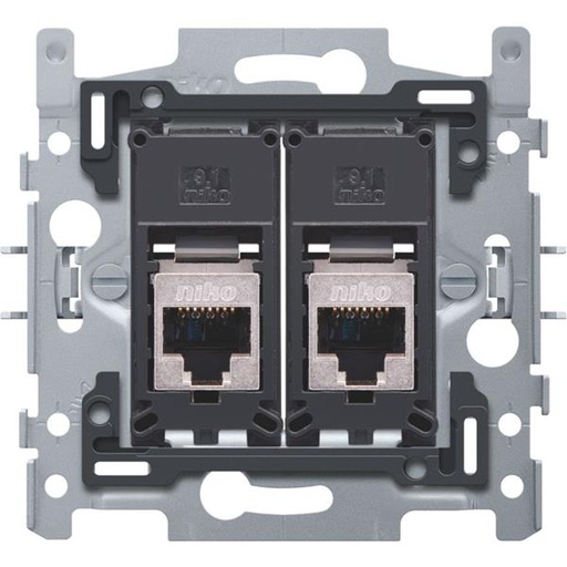 [170-65179-A] 2 RJ45-aansluitingen STP cat. 6A, vlakke uitvoering, incl. inbouwraam 60 x 71 mm met klauwbevestiging