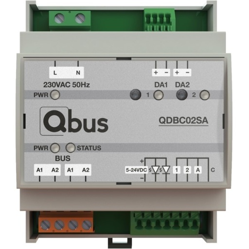 [QDBC02SA] Dali broadcast module, 2 kanalen (64 DALI adressen), 3 in (LED terugmelding)