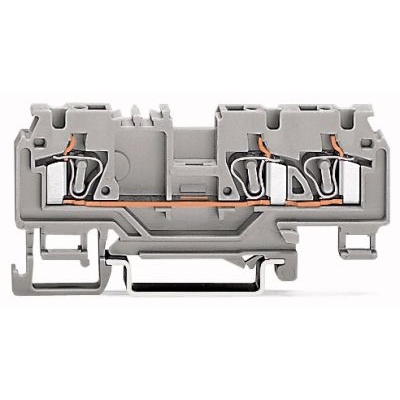 [880-664/999-940] 3-draads rijgklem; 4 mm²; met testopening; met afschermingsrail; Markering in het midden; voor draagrail 35 x 15 en 35 x 7,5; CAGE CLAMP®; 4,00 mm²; blauw