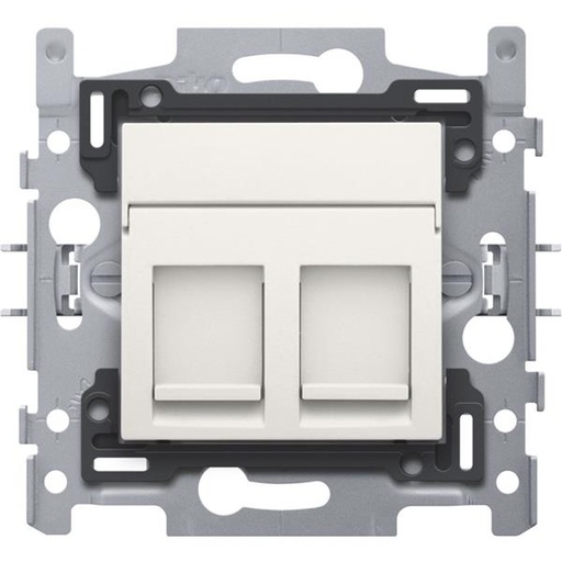 [101-65152-C] 2 RJ45-aansluitingen UTP cat. 5E, vlakke uitvoering, sokkel en afwerkingsset white